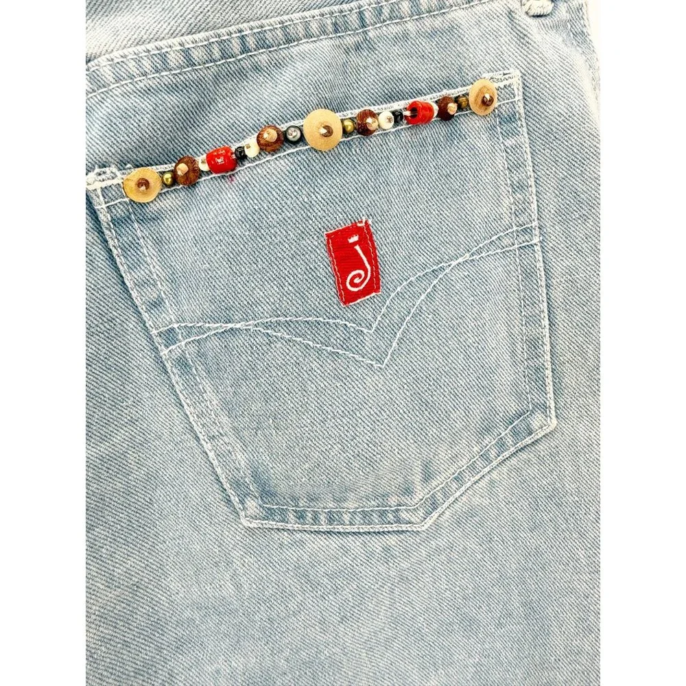 JOU JOU VTG 80s Denim Blue Embellished Long Jean Short 11/12 - Picture 5 of 13